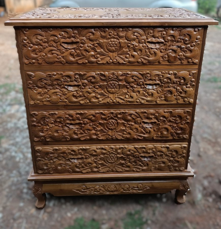 Carved teak wood chest of drawers