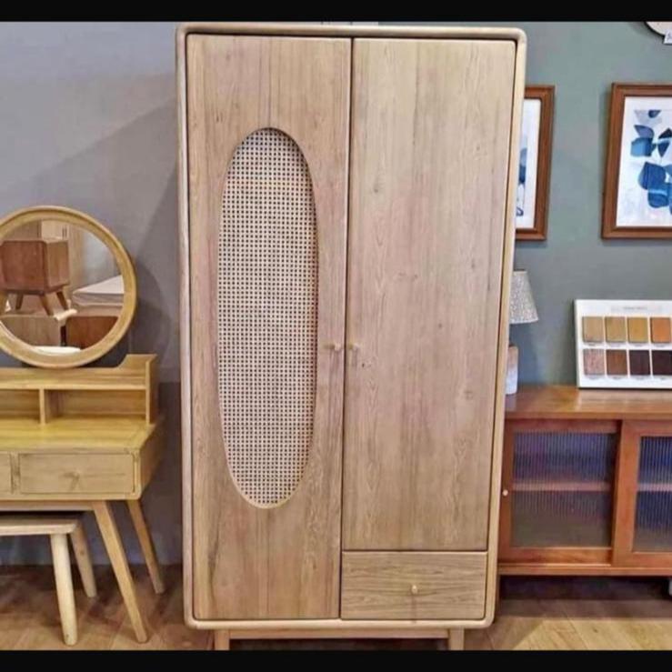 Teak &amp; Rattan Wardrobe