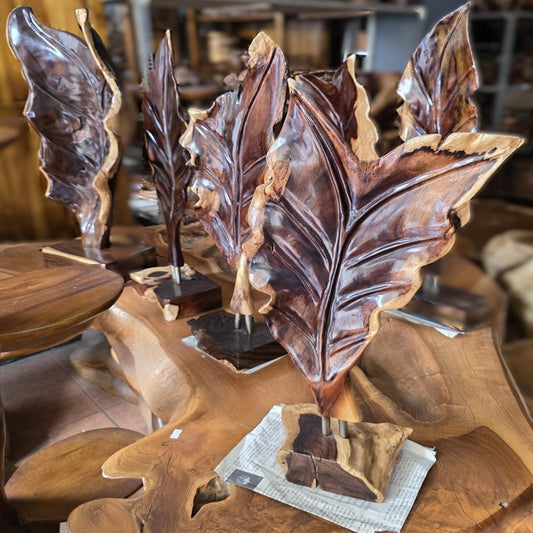 'Autumn Leaf' in carved teak wood